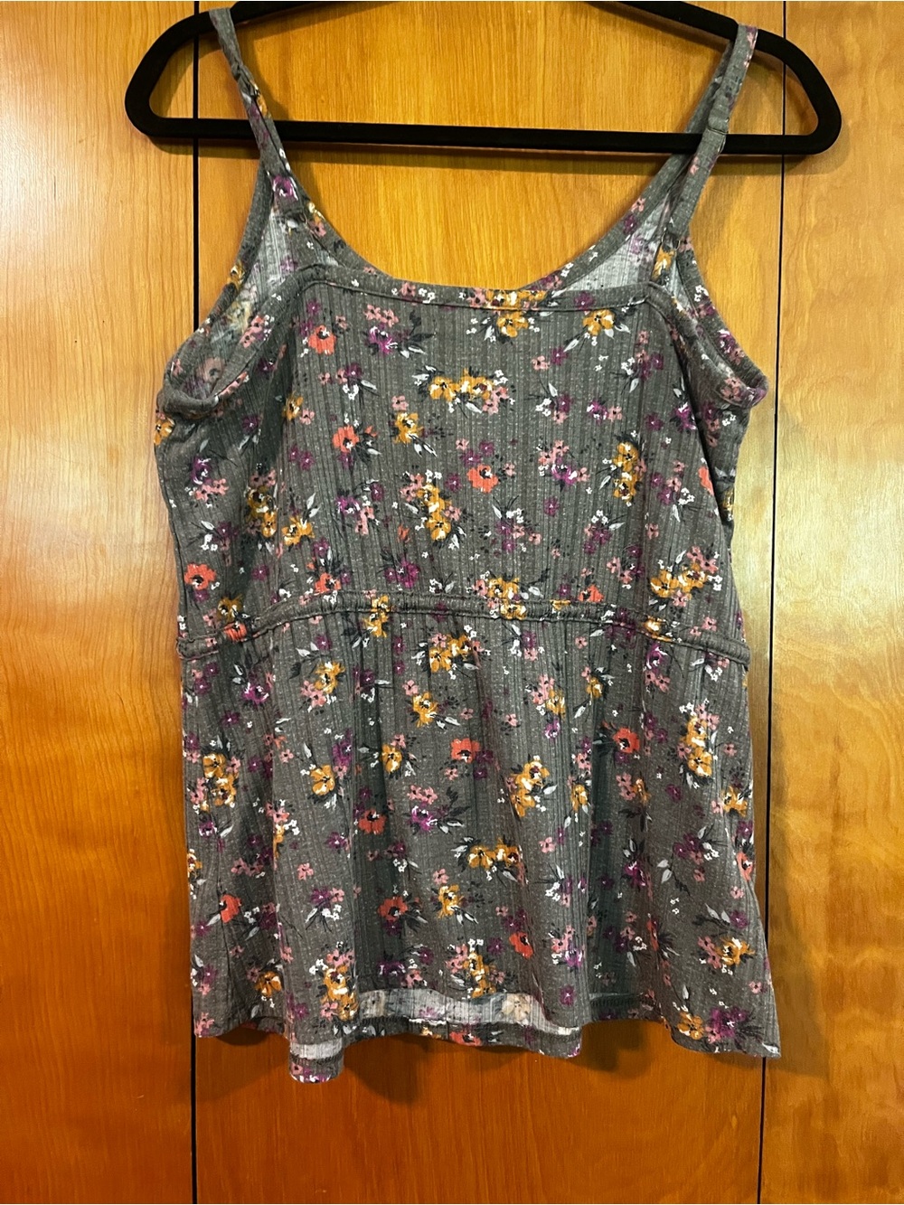 Maurices Gray Floral Ribbed Camisole with Tie Waist - Picture 7 of 9